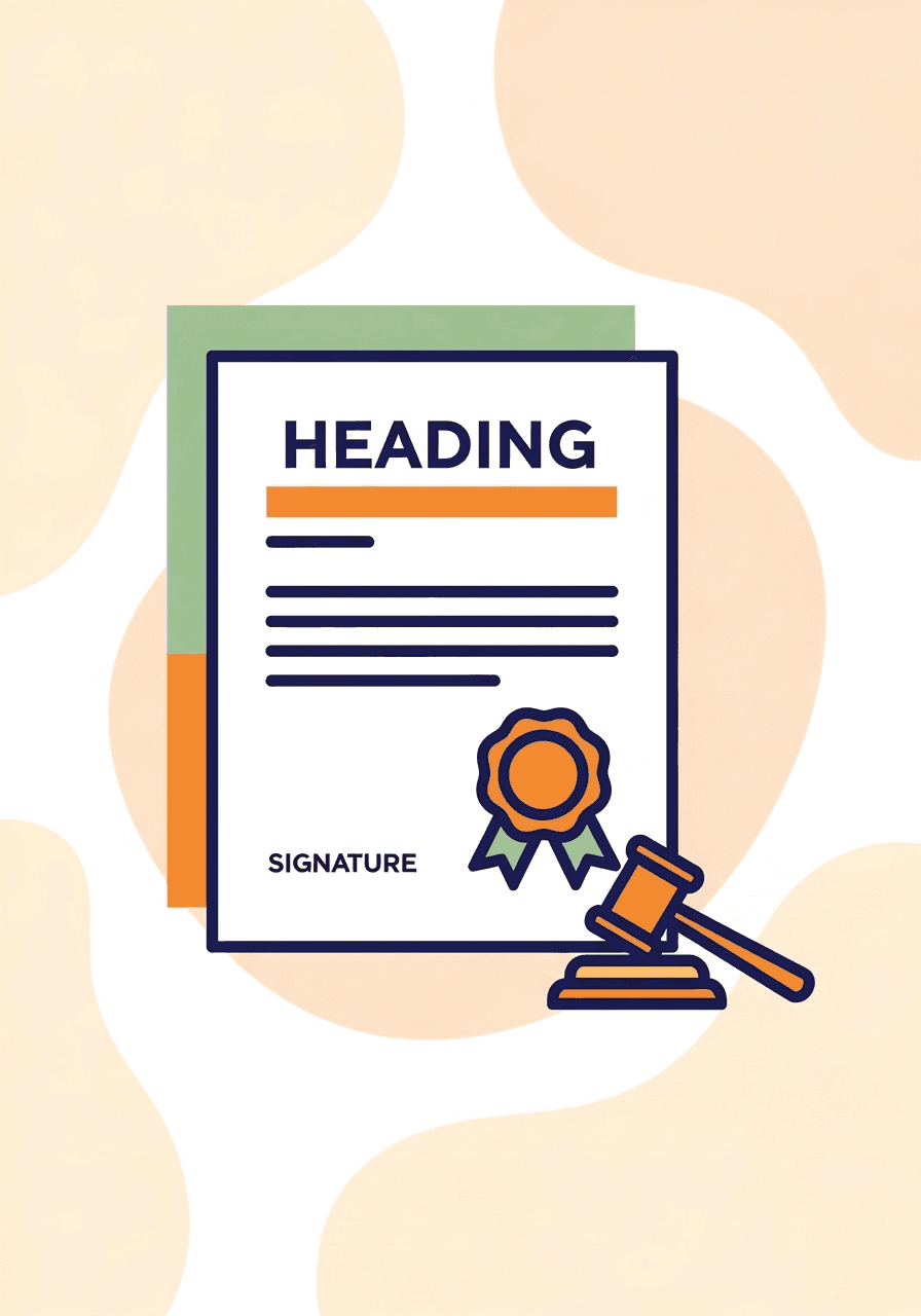 Illustration of an affidavit document with a gavel and notary seal