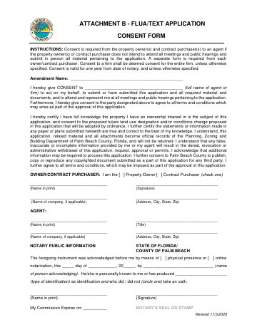 PBC FLU Amendment Affidavits — Palm Beach County form, first page