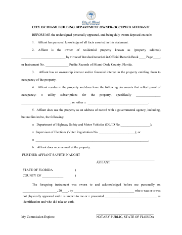 First page of the Owner-Occupied Affidavit