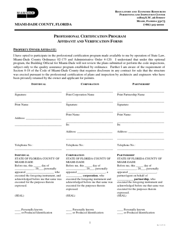 affidavit-pcp-owner — Miami-Dade County form, first page