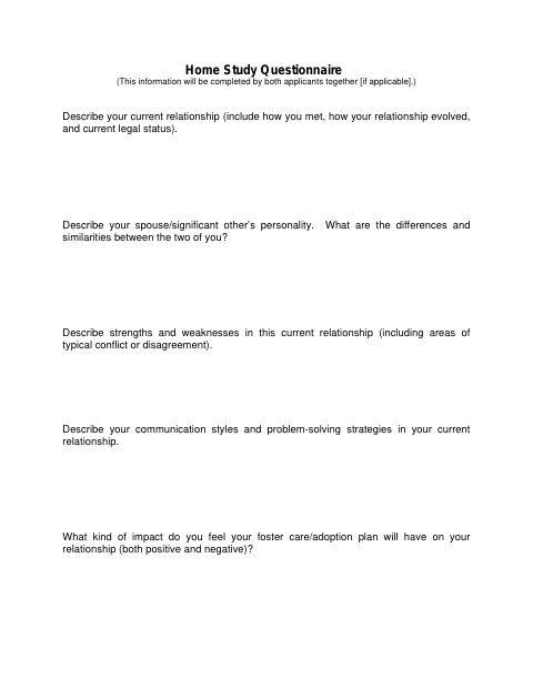 First page of the Home Study Questionnaire
