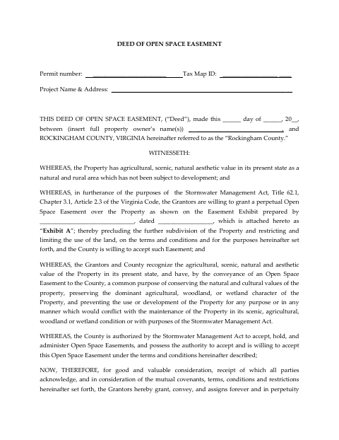 Deed of Open Space Easement, Rockingham County form, first page