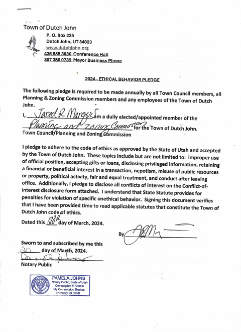 First page of the 2024 Ethical Behavior Pledge