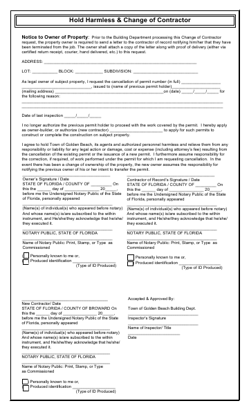 First page of the Change of Contractor