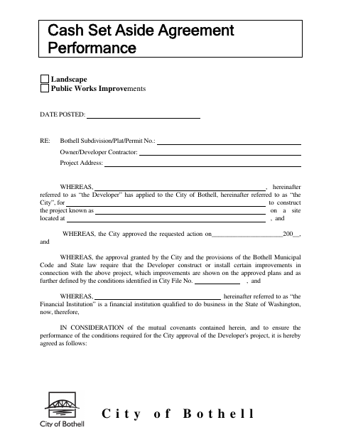 First page of the Cash Set Aside Agreement