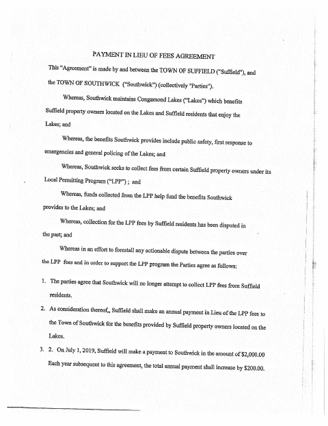 First page of the Payment in Lieu of Fees Agreement