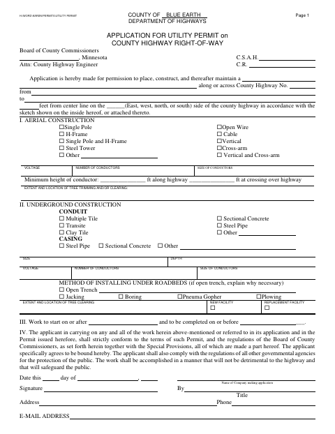 First page of the Utility Permit in Right of Way