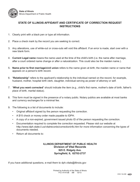 Affidavit and Certificate of Correction Request first page