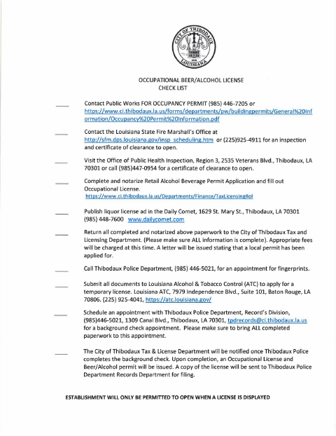 First page of the Alcoholic Beverage Permit And Occupational License Application