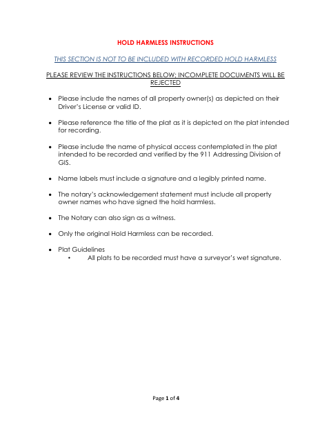 Hold Harmless and Indemnification Agreement, Berkeley County form, first page