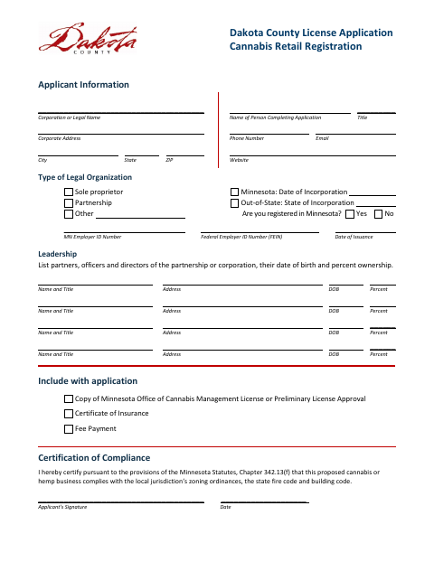 First page of the Cannabis Retail Registration Application