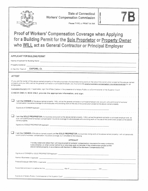 First page of the Proof of Workers’ Compensation Coverage