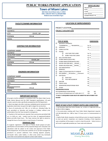 First page of the Public Works Permit Application