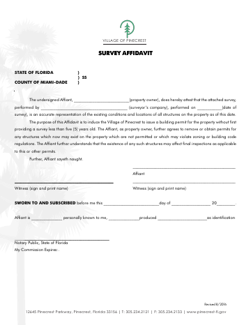 First page of the Survey Affidavit