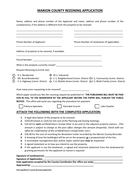 Rezoning Application, Marion County form, first page