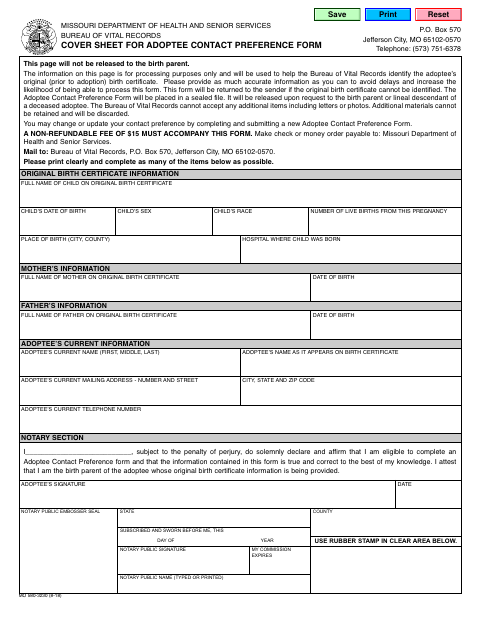 Adoptee Contact Preference Form 580-3230 first page
