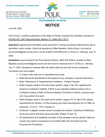 NOTICE — Polk County form, first page