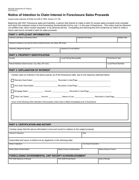 Notice of Intention to Claim Interest in Foreclosure Sales Proceeds, Muskegon County form, first page