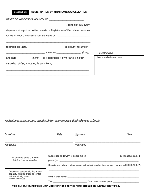 Firm Name Cancellation, Door County form, first page