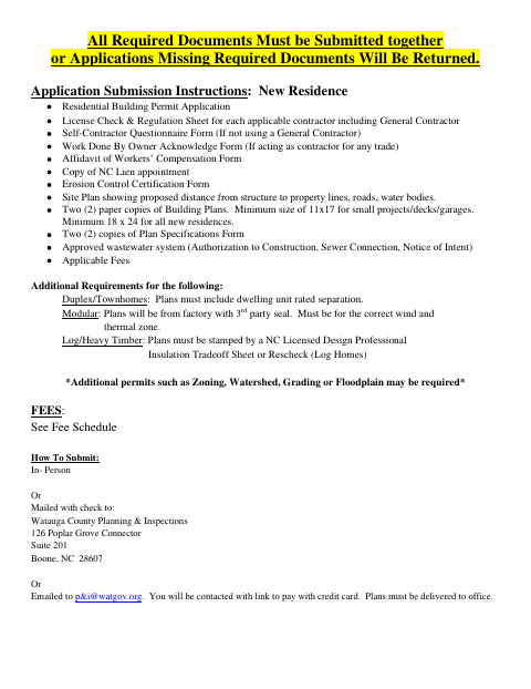 New Construction, Watauga County form, first page