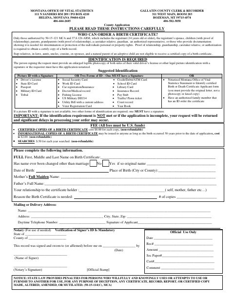 First page of the Birth Certificate Application