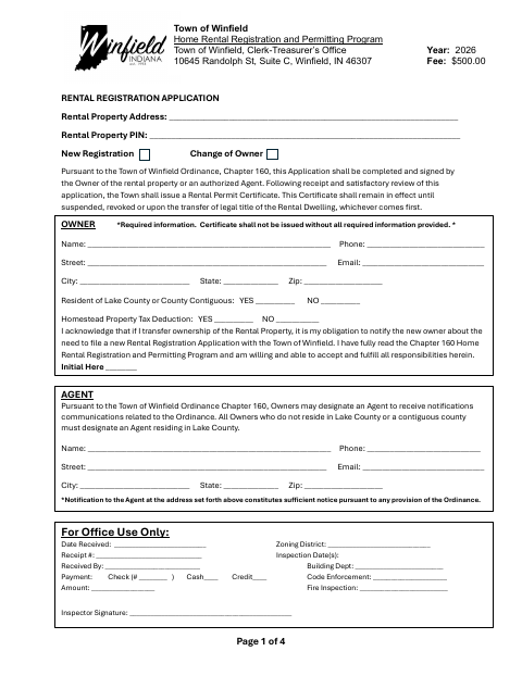 First page of the Home Rental Registration Application