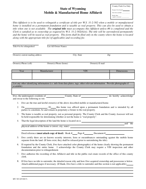 Mobile and Manufactured Home Affidavit, Goshen County form, first page