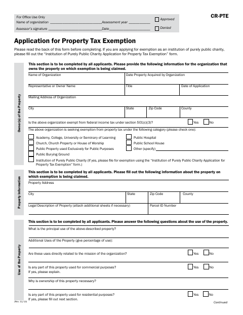 First page of the Application for Property Tax Exemption