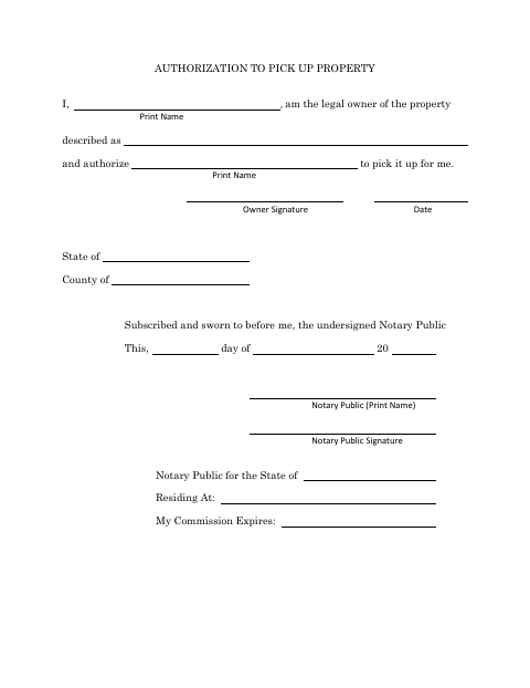 Authorization to Pick Up Property, Silver Bow County form, first page