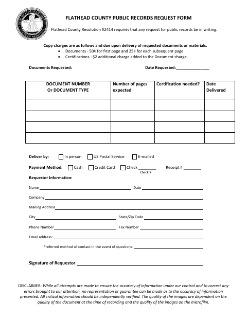 First page of the Public Records Request Form
