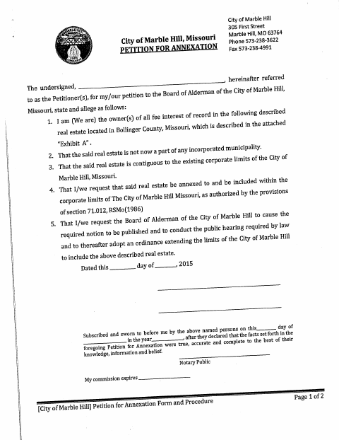 First page of the Petition for Annexation
