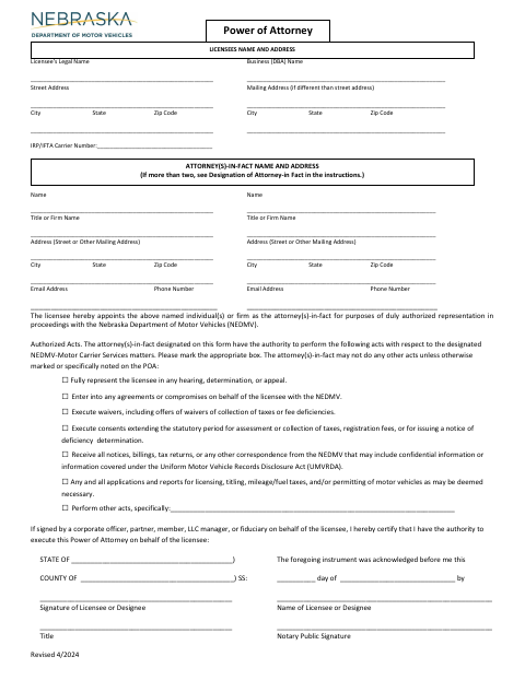 Motor Carrier Power of Attorney first page