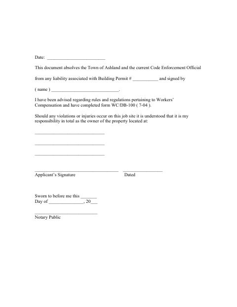 First page of the Building Permit Liability Affidavit
