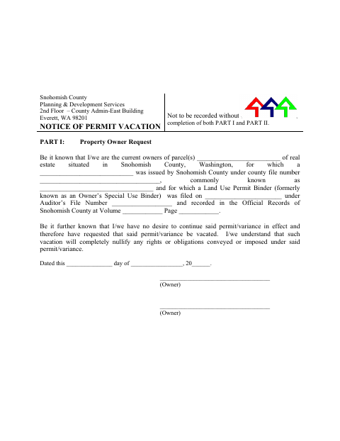 Notice of Permit Vacation, Snohomish County form, first page
