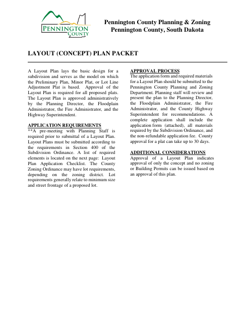 Layout Plan Application, Pennington County form, first page
