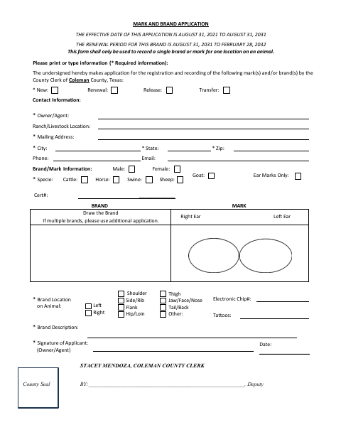 First page of the Mark and Brand Application
