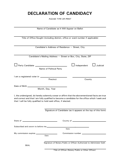 Declaration of Candidacy, Jackson County form, first page