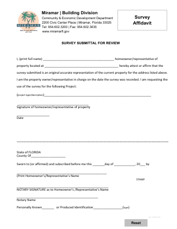 First page of the Survey Affidavit