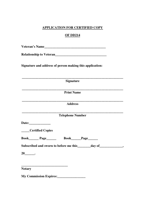 Application for Certified Copy of DD-214, Canadian County form, first page