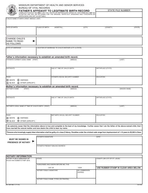 Father’s Affidavit to Legitimate Birth Record MO 580-0657 first page