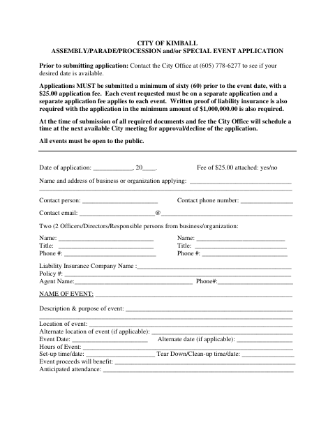 First page of the Assembly, Parade, Procession, and Special Event Application