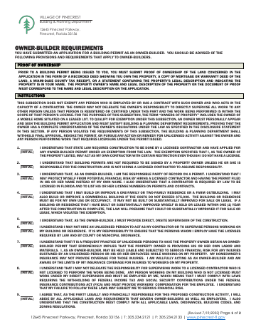 First page of the Owner-Builder Requirements Form