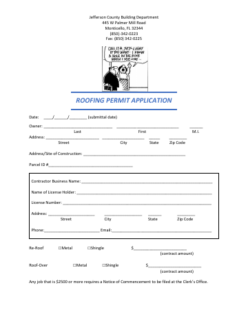 ROOFING PERMIT APPLICATION — Jefferson County form, first page