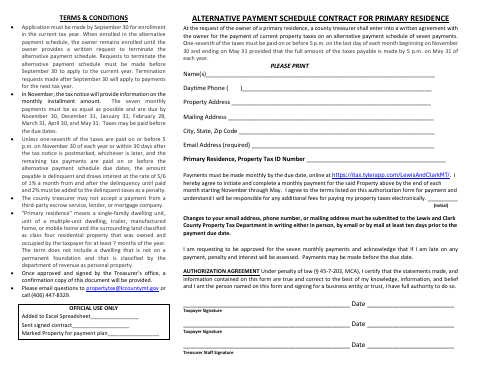 First page of the Alternative Payment Schedule Application