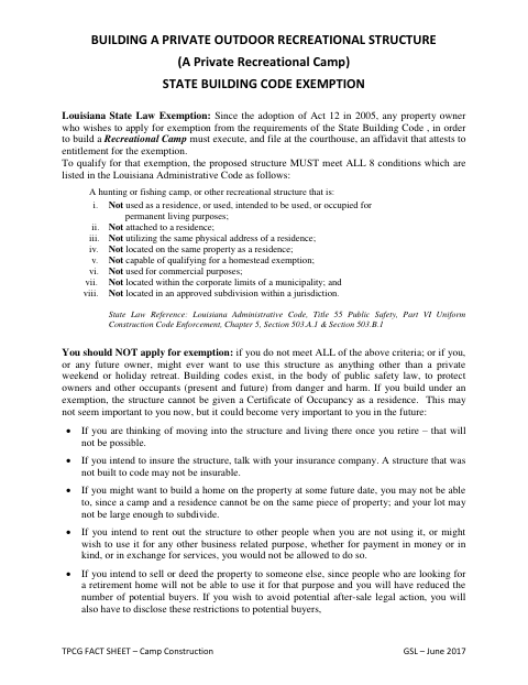 Act 12 Exemption Affidavit and Fact Sheet, Terrebonne Parish form, first page