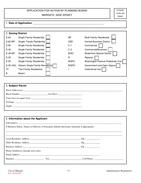 First page of the Planning Board Application