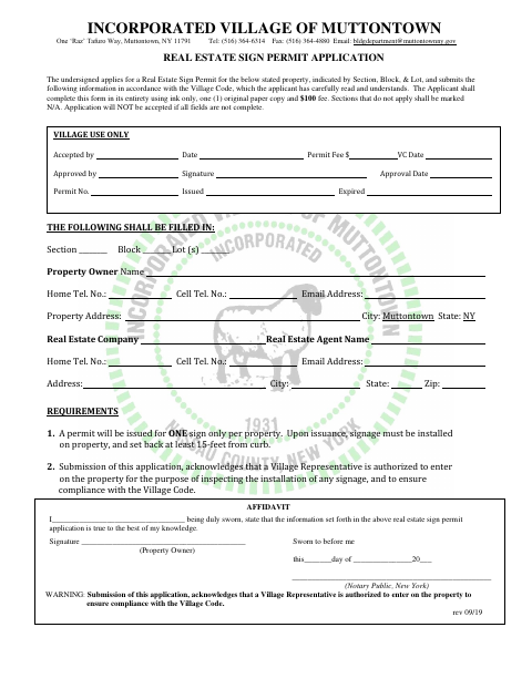 First page of the Real Estate Sign Permit Application