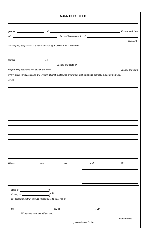 Warranty Deed, Natrona County form, first page