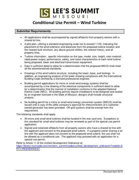 First page of the Conditional Use Wind Turbine Permit Application