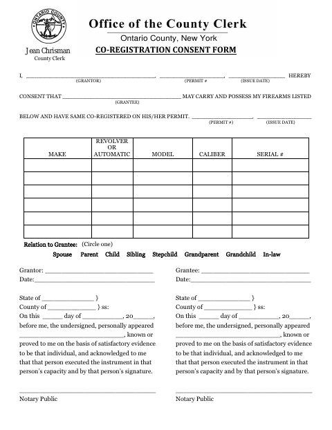 Co-Registration Consent Form, Ontario County form, first page